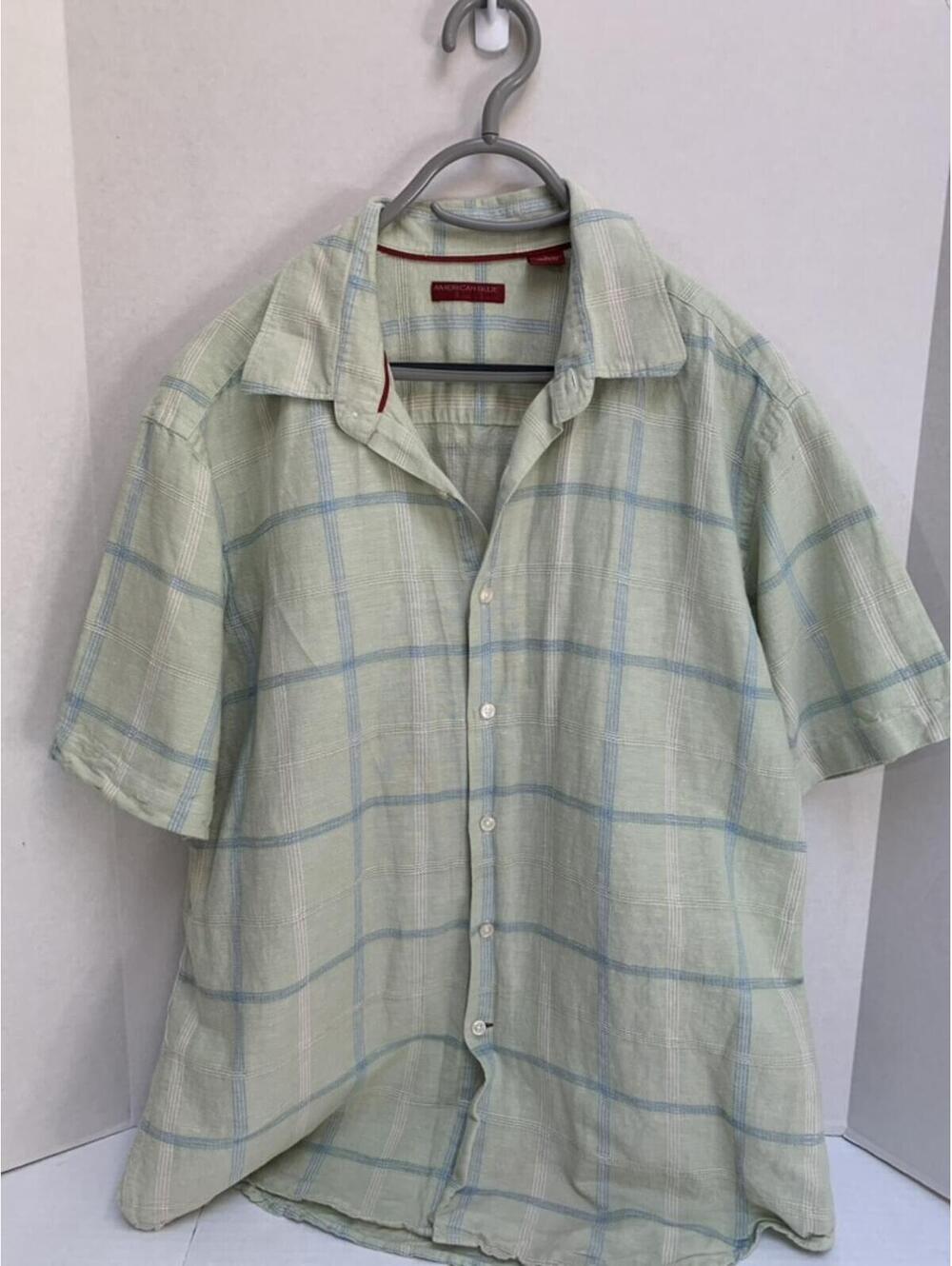 American Blue Mens Size L Pale Green and BLue Button Down Shirt